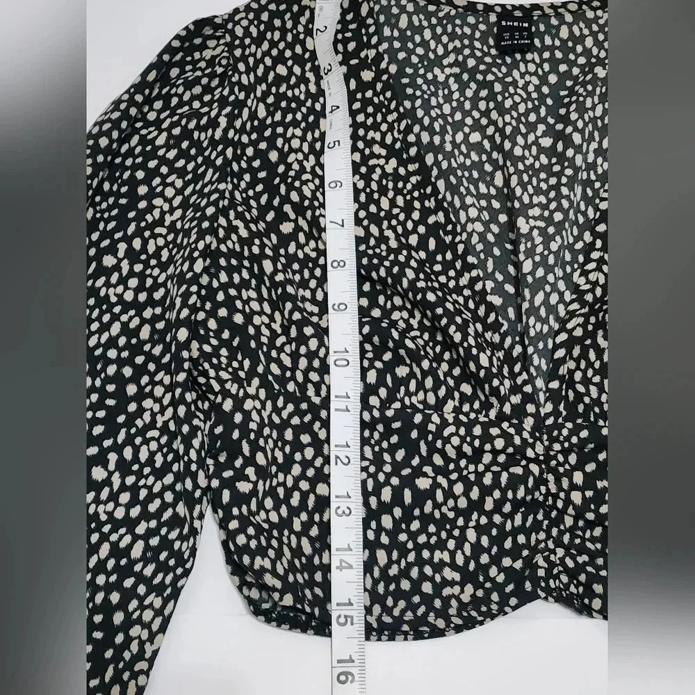 Shein Black Leopard Print Crop Blouse Bell Sleeves, sz XS - Picture 7 of 14
